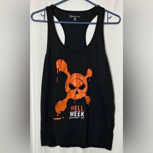 Orange Theory Black Tank Top with Orange Skull "Hell Week" Graphic Size Large